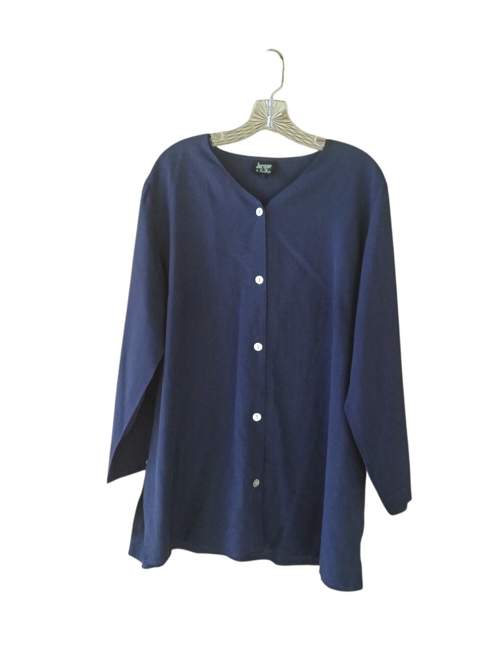 Jacque & Koko Navy Silk V Neck Button Up  Tunic Size 14/16